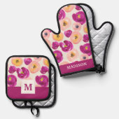 モノグラム |水彩植物模様 鍋つかみ&鍋敷きセット (正面/裏面)