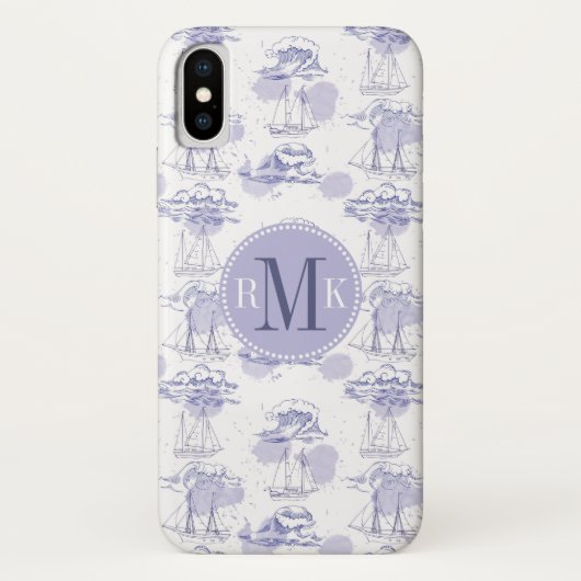 モノグラム |水彩波と船の模様 Case-Mate iPhoneケース (裏面)