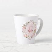 モノグラム 水彩画 ピンクのバラの花 フラワー カフェラテマグ (右アングル)