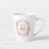 モノグラム 水彩画 ピンクのバラの花 フラワー カフェラテマグ (右)