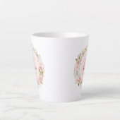 モノグラム 水彩画 ピンクのバラの花 フラワー カフェラテマグ (正面)
