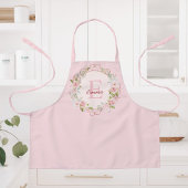 モノグラム 水彩画 ピンクバラ 花 フラワー エプロン