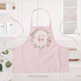 モノグラム 水彩画 ピンクバラ 花 フラワー エプロン