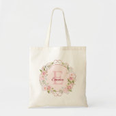 モノグラム 水彩画 ピンクバラ 花 フラワー トートバッグ (正面)