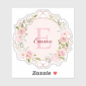 モノグラム 水彩画 ピンクバラ 花 フローラル シール (シート)