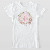 モノグラム 水彩画 ピンクバラ 花 フローラル Tシャツ (レイダウン)