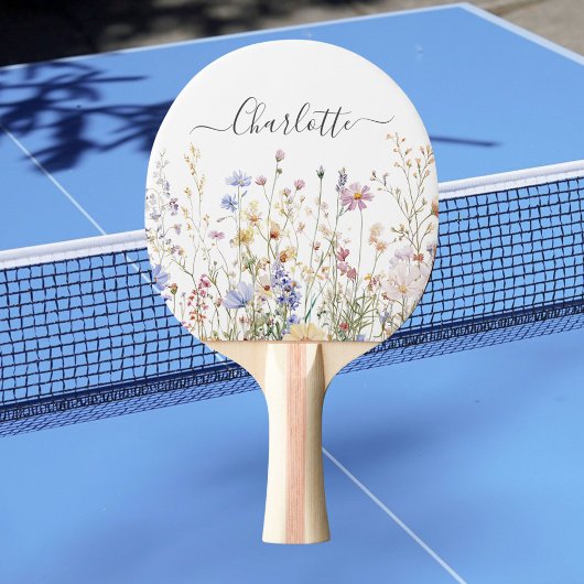 モノグラム 水彩画 田舎風 おしゃれな野の花の原っぱ 卓球ラケット