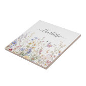 モノグラム 水彩画 田舎風 おしゃれな野の花の畑 タイル (側面)