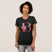 モノグラム 水彩花 バラ金アルファベットB Tシャツ (正面フル)