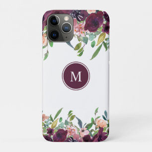 モノグラム 水彩花 フラワー ピンク パープル マーサラ iPhone 11 PROケース