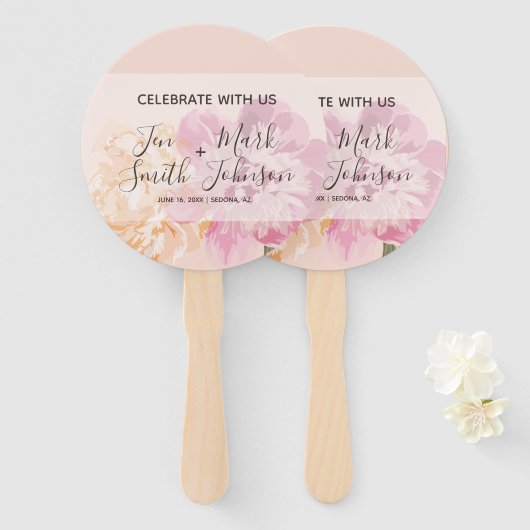 モノグラム.水彩花。春の結婚式。 ハンドファン (正面&裏面)