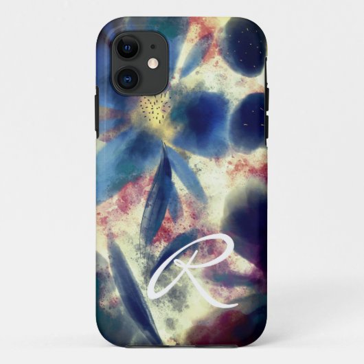 モノグラム 水彩+スパークル フラワーペインティング Case-Mate iPhoneケース (裏面)