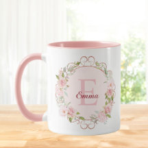 モノグラム 水彩 ピンクのバラの花 フローラル