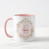 モノグラム 水彩 ピンクのバラの花 フローラル マグカップ (左)
