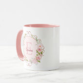 モノグラム 水彩 ピンクのバラの花 フローラル マグカップ (正面左)