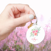 モノグラム 水彩 ピンクの花 キーホルダー