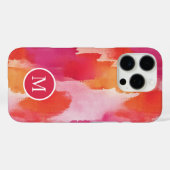 モノグラム 水彩 ピンク オレンジ 抽象画 Case-Mate iPhoneケース (裏面 (横))