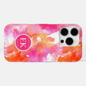 モノグラム 水彩 ピンク オレンジ 抽象画 Case-Mate iPhoneケース (裏面 (横))