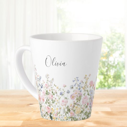 モノグラム 水彩 ピンク ブルー 花 フラワー カフェラテマグ