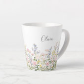 モノグラム 水彩 ピンク ブルー 花 フラワー カフェラテマグ (右アングル)