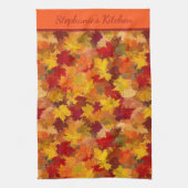 モノグラム 水彩 紅葉 - ビンテージ オートゥムン キッチンタオル (縦)