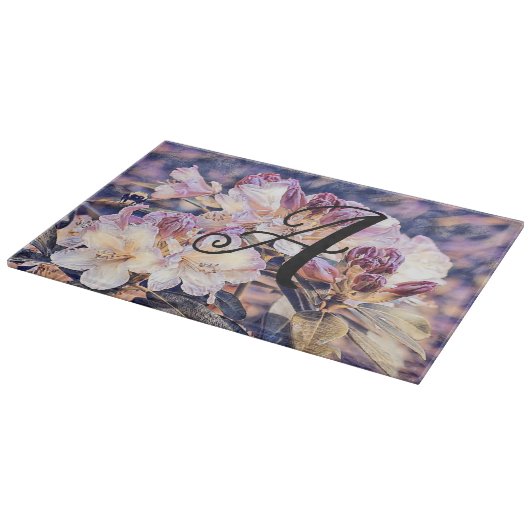 モノグラム 水彩 紫色のツツジの花 カッティングボード (角)