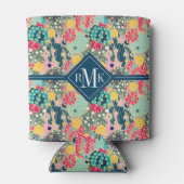 モノグラム |水玉模様カラフルサボテンのパターン 缶クーラー (裏面)