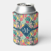 モノグラム |水玉模様カラフルサボテンのパターン 缶クーラー (缶裏面)