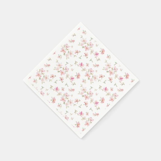 モノグラム |淡いピンクの水彩花模様 スタンダードカクテルナプキン (角)