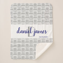 モノグラム、甘いハート幾何学灰色/白/ネイビー シェルパブランケット