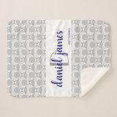 モノグラム、甘いハート幾何学灰色/白/ネイビー シェルパブランケット (正面(横))