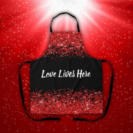 モノグラム – 白い文字オン黒と赤いグリッター | エプロン