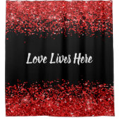 モノグラム – 白い文字オン黒と赤いグリッター | シャワーカーテン (正面)