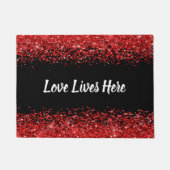 モノグラム – 白い文字オン黒と赤いグリッター | ドアマット (正面)