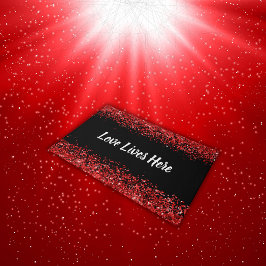 モノグラム – 白い文字オン黒と赤いグリッター | ドアマット