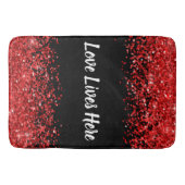 モノグラム – 白い文字オン黒と赤いグリッター | バスマット (正面)
