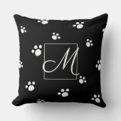 モノグラム |白黒かわいい子犬のポープリント クッション (正面)