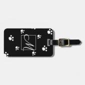 モノグラム |白黒かわいい子犬のポープリント ラゲッジタグ (正面横)