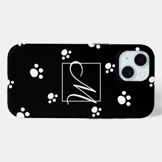 モノグラム |白黒かわいい子犬のポープリント Case-Mate iPhoneケース (裏面 (横))