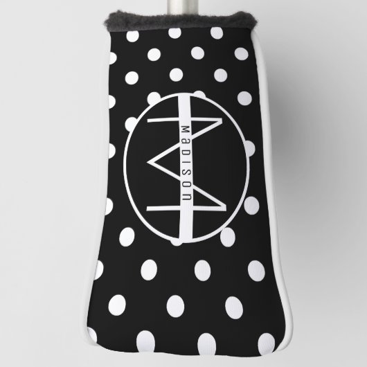 モノグラム |白黒かわいい水玉模様模様 ゴルフヘッドカバー (回転90)