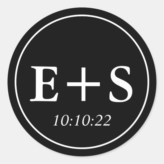 モノグラム |白黒の結婚封筒用シール ラウンドシール (正面)