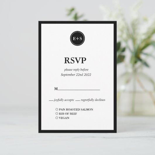 モノグラム |白黒の食結婚品オプション 出欠カード (スタンド正面)