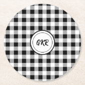 モノグラム、白黒バッファローチェック(6) ラウンドペーパーコースター (正面)