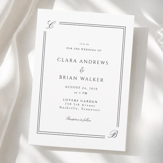 モノグラム 白黒ボーダー 結婚式 招待状