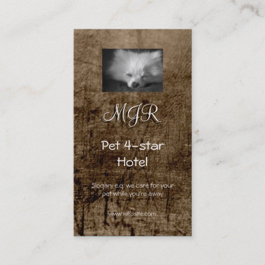 モノグラム、睡眠ポメラニア犬子犬、革の外観 名刺 (正面)