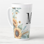 モノグラム 秋の花とひまわりの水彩画 カフェラテマグ (左アングル)