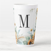 モノグラム 秋の花とひまわりの水彩画 カフェラテマグ (正面)