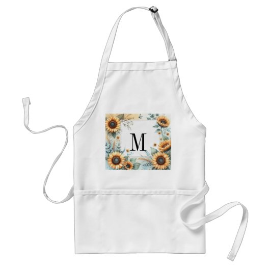 モノグラム 秋の花とひまわりの水彩画 スタンダードエプロン (正面)