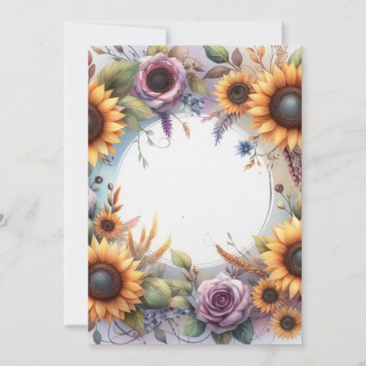 モノグラム 秋の花とひまわりの水彩画 招待状 (正面)