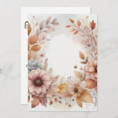 モノグラム 秋の落ち葉と花 水彩画 招待状 (正面/裏面)